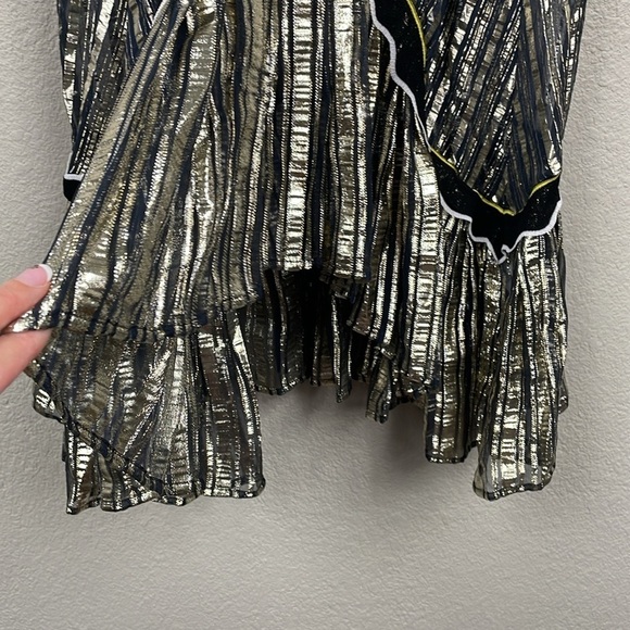 NWT Peter Pilotto Metallic Chiffon Dress Gold Navy Sheer Designer Sz M - Picture 8 of 16